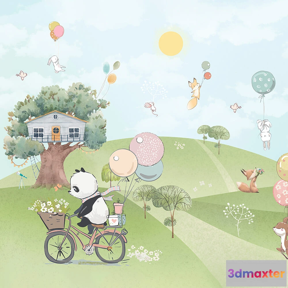 1675207 - ArtFresco - Wallpaper panda on a bright glade 3D Max