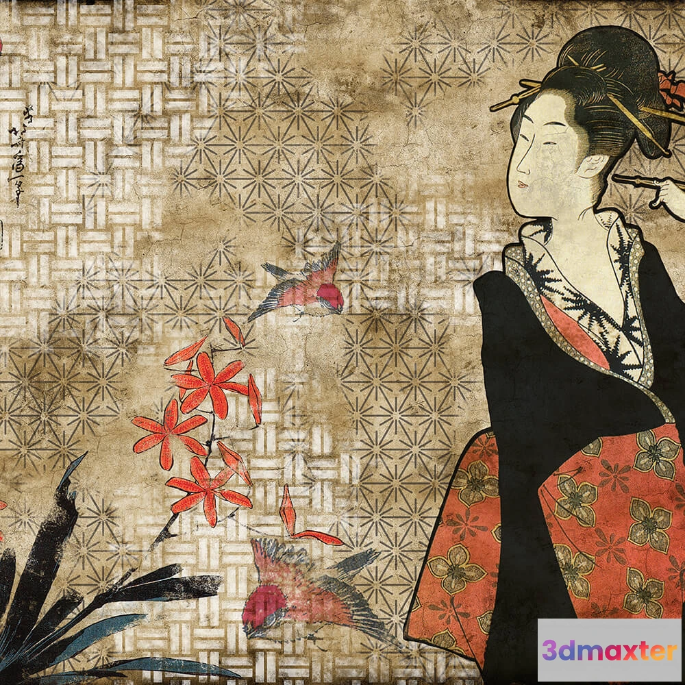 1675325 - Coordonné - Wallpaper Geisha Graffiti 3D Max
