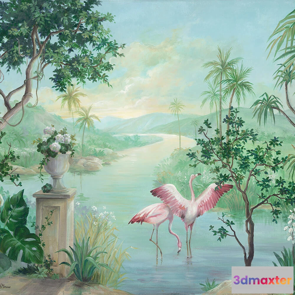 1675363 - Coordonné - Wallpaper Paisaje con Flamencos 3D Max