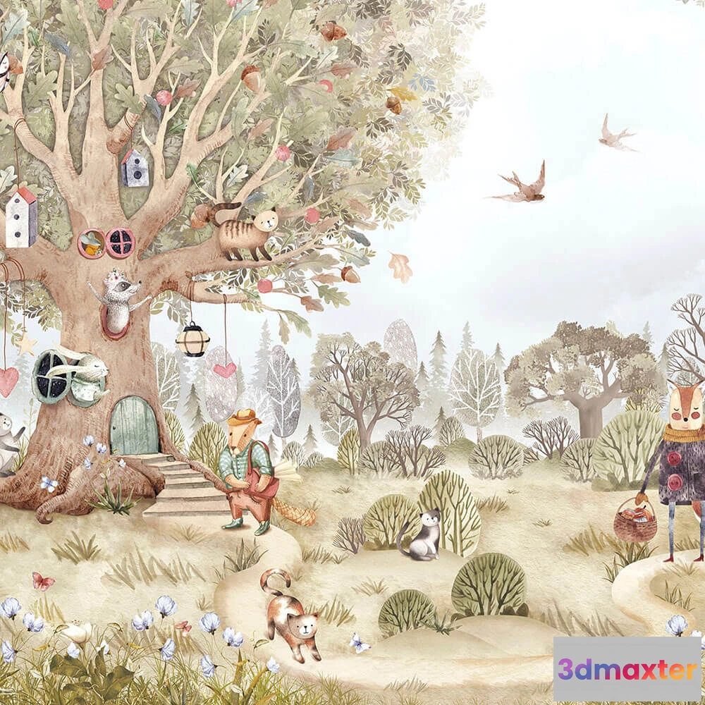 1675511 - Creativille - Wallpaper 2606 tree and animals 3D Max
