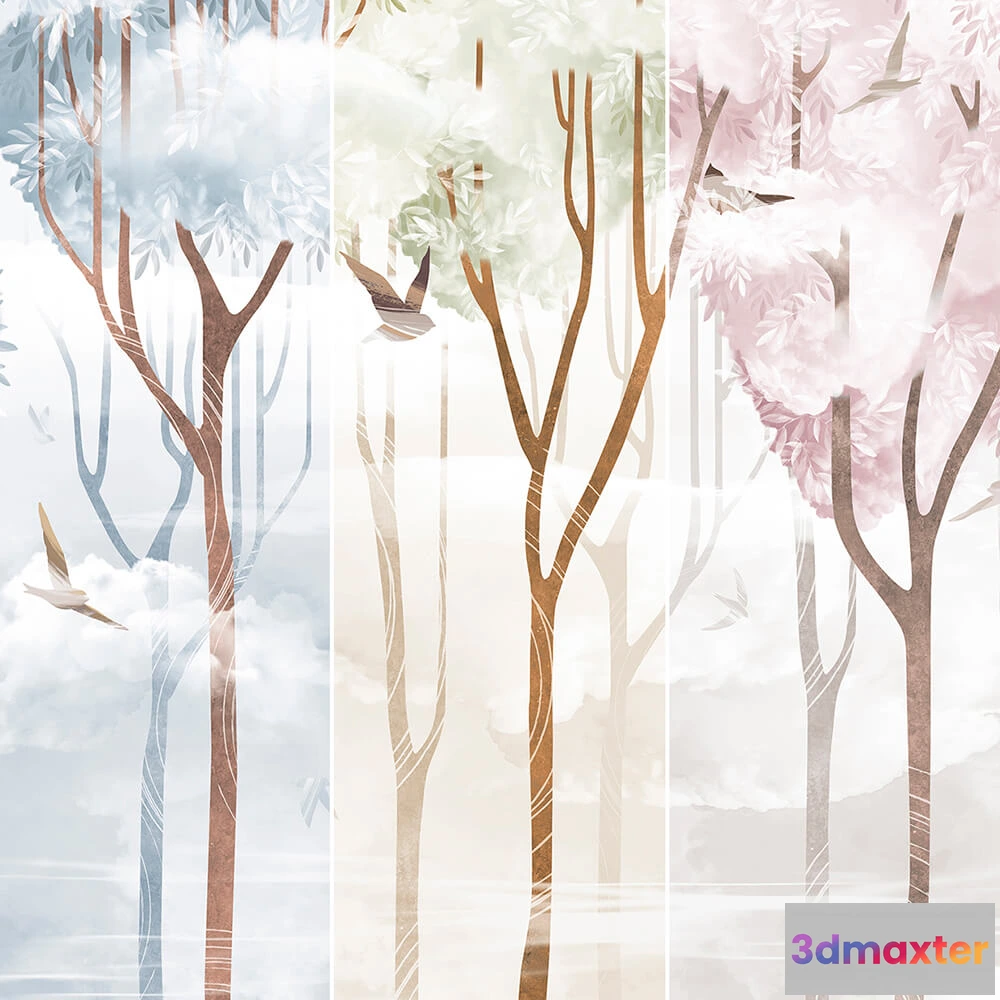 1675541 - Creativille - 2640 Forest with clouds and birds 3D Max