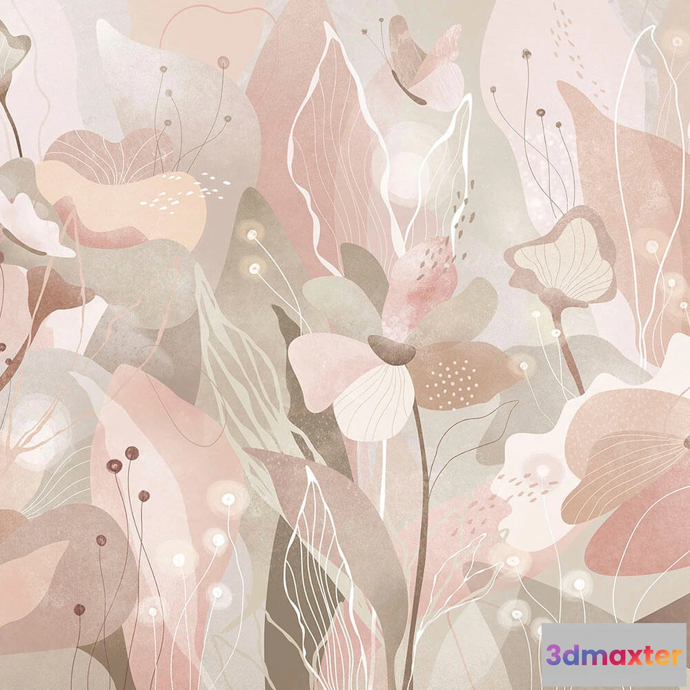 1675563 - Creativille - 4528 abstract flowers with butterflies 3D Max