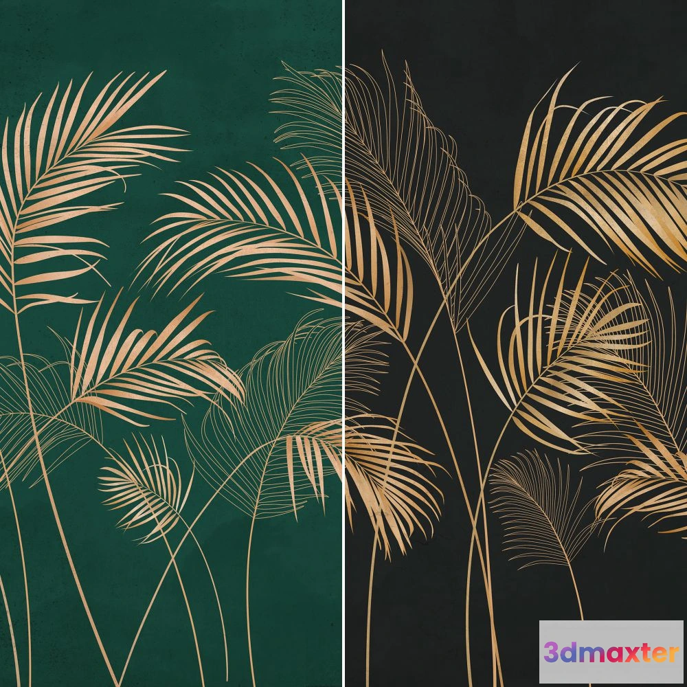 1675647 - Dress-wall - Wallpaper Palm leaves dark 3D Max