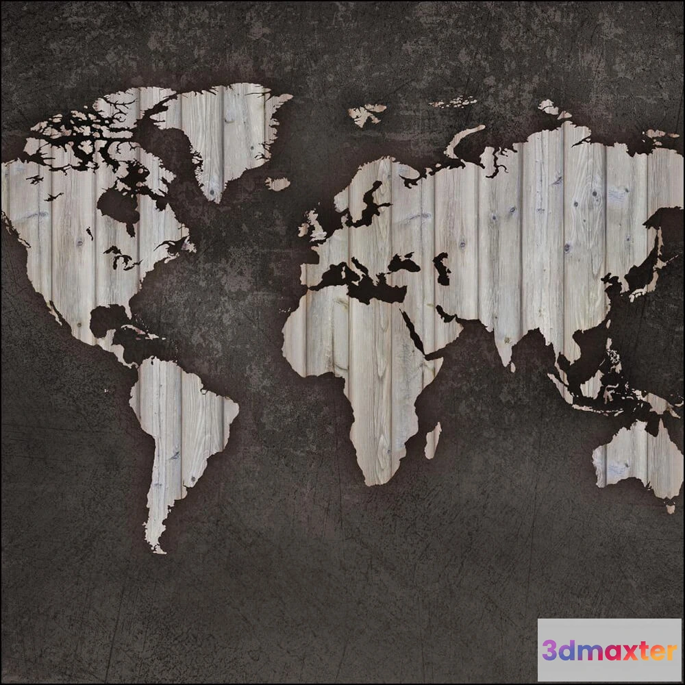 1675657 - Dress-wall - Wallpaper World map wood 3D Max
