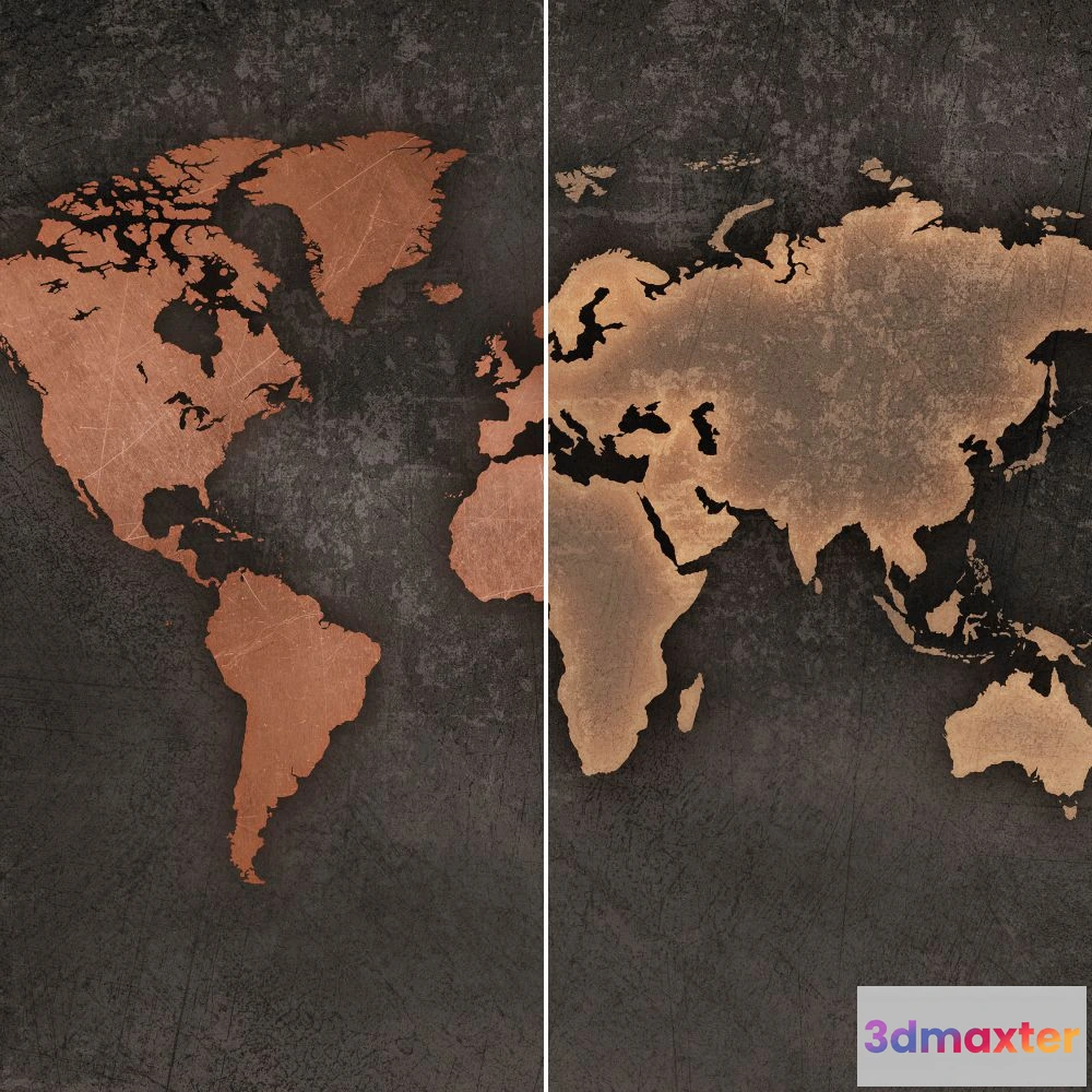 1675665 - Dress-wall - Wallpaper World map сopper 3D Max