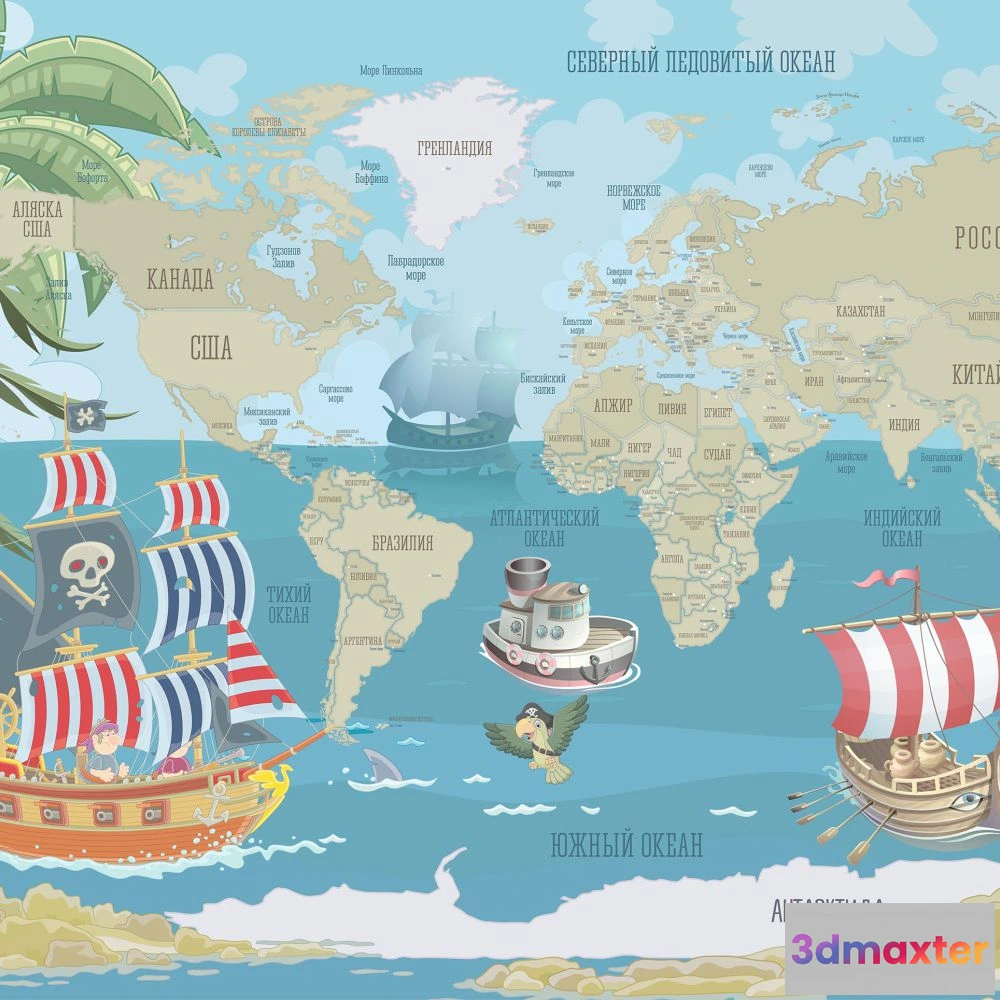 1675709 - Dress-wall - Wallpaper Pirate world map 3D Max