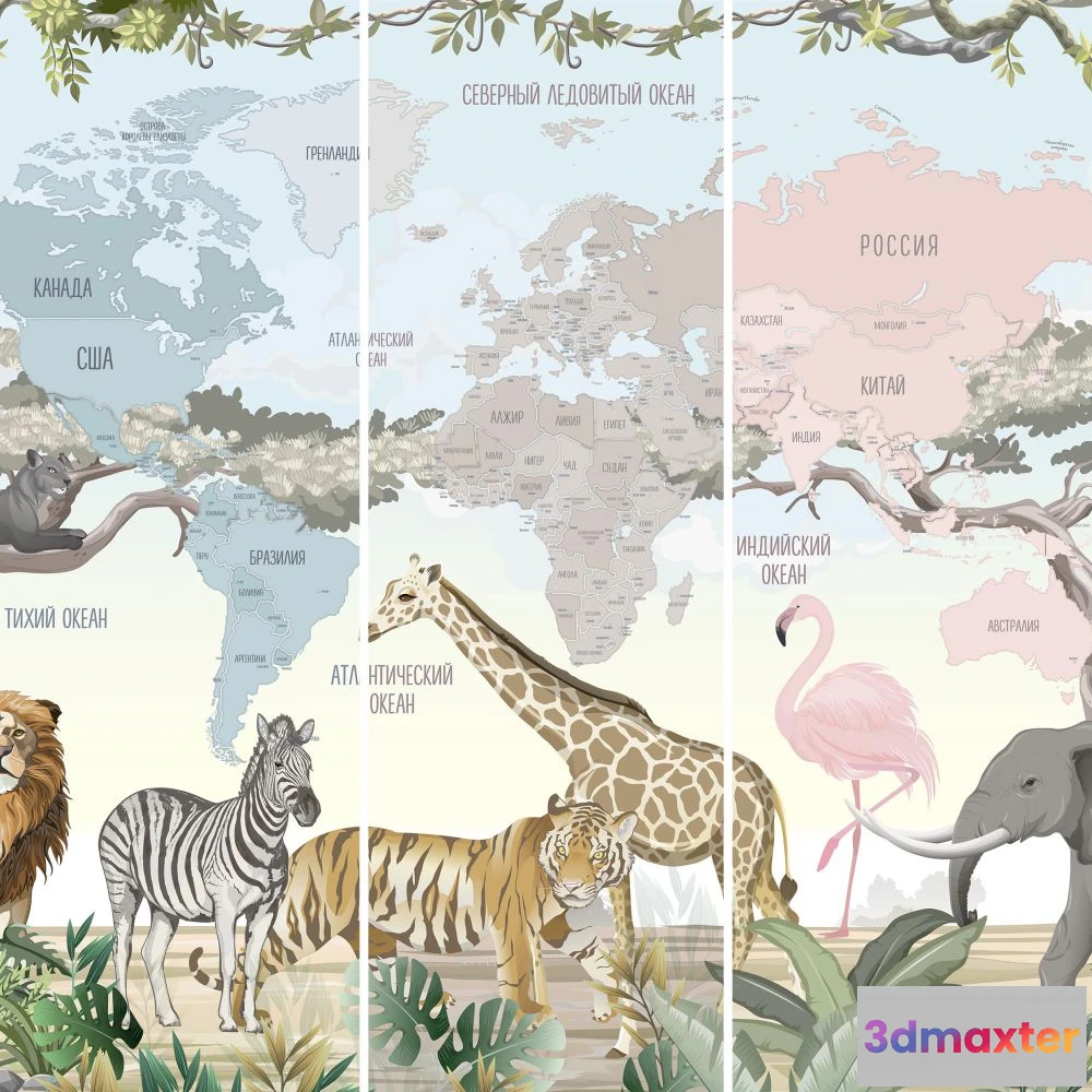 1675719 - Dress-wall - Wallpaper Tropical world map 3D Max
