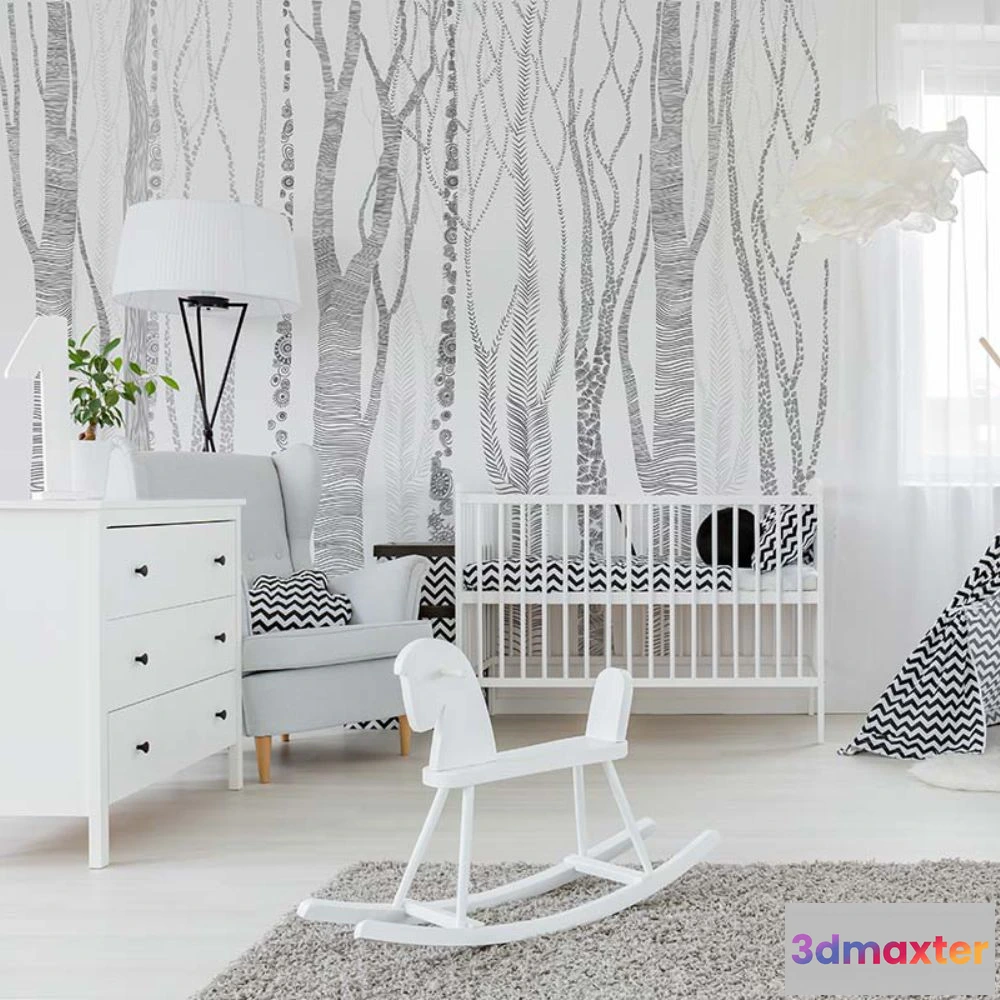 1675733 - Dress-wall - Wallpaper Graphite forest 3 3D Max