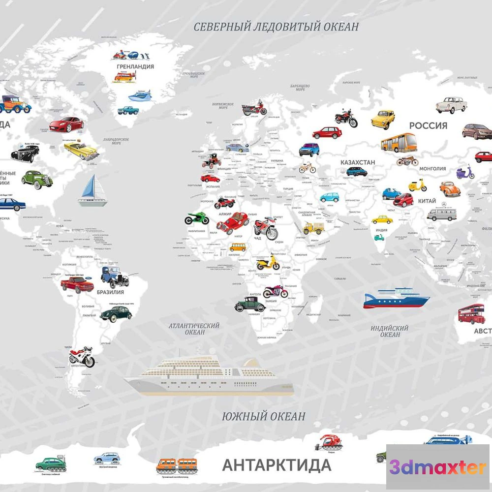 1675799 - Dress-wall - Wallpaper World map with cars 3D Max