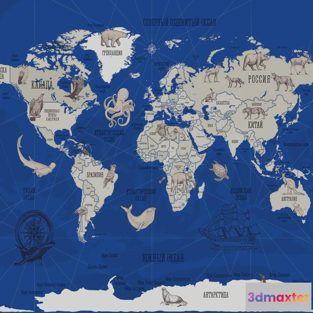 1675801 - Dress-wall - Wallpaper World map Robinzon 3D Max