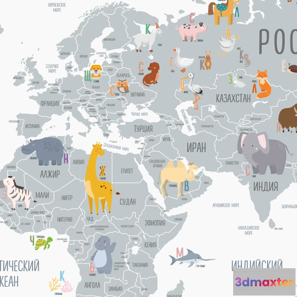 1675827 - Dress-wall - Wallpaper World map Alphabet 3D Max