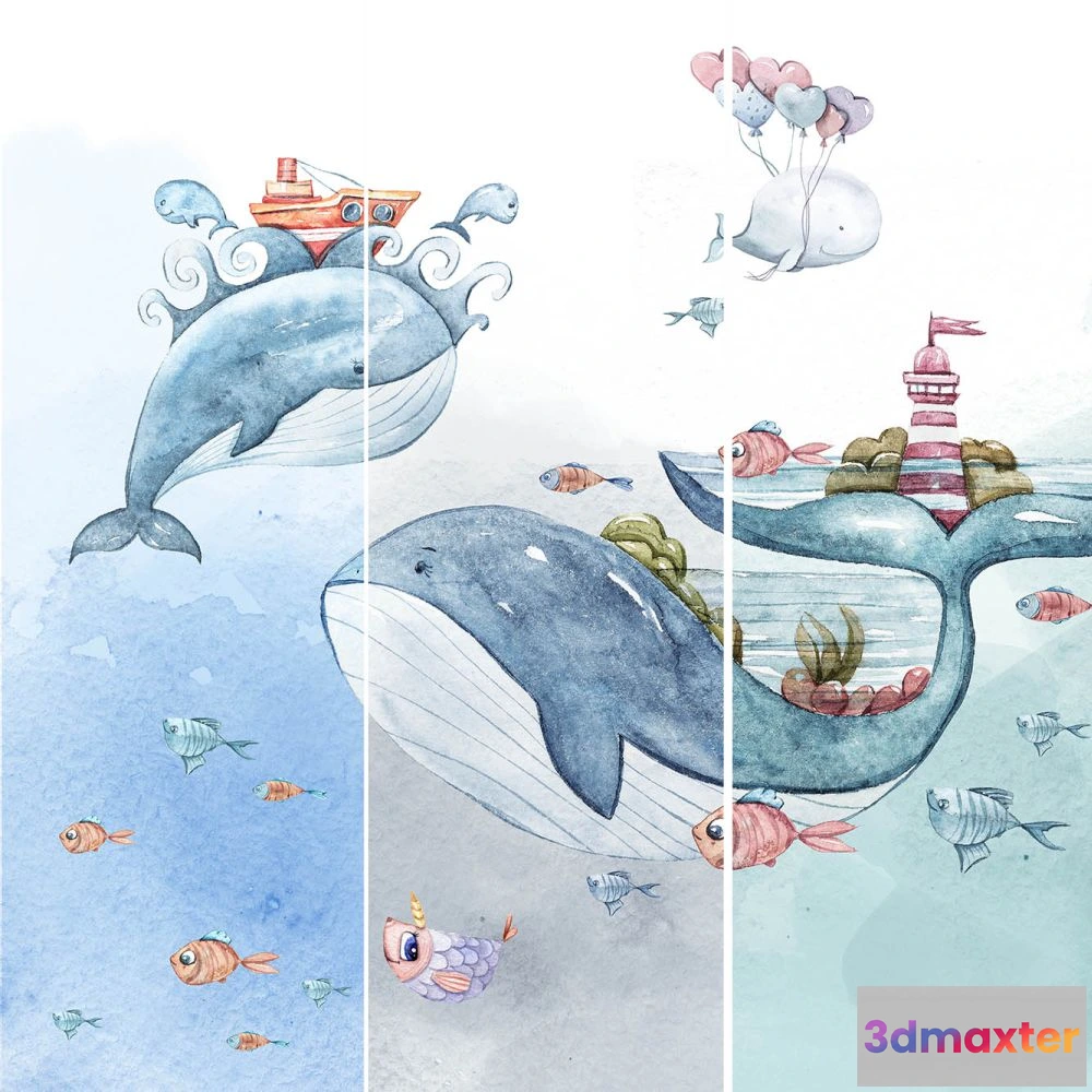 1675867 - Dress-wall - Wallpaper Meeting with whales 3D Max