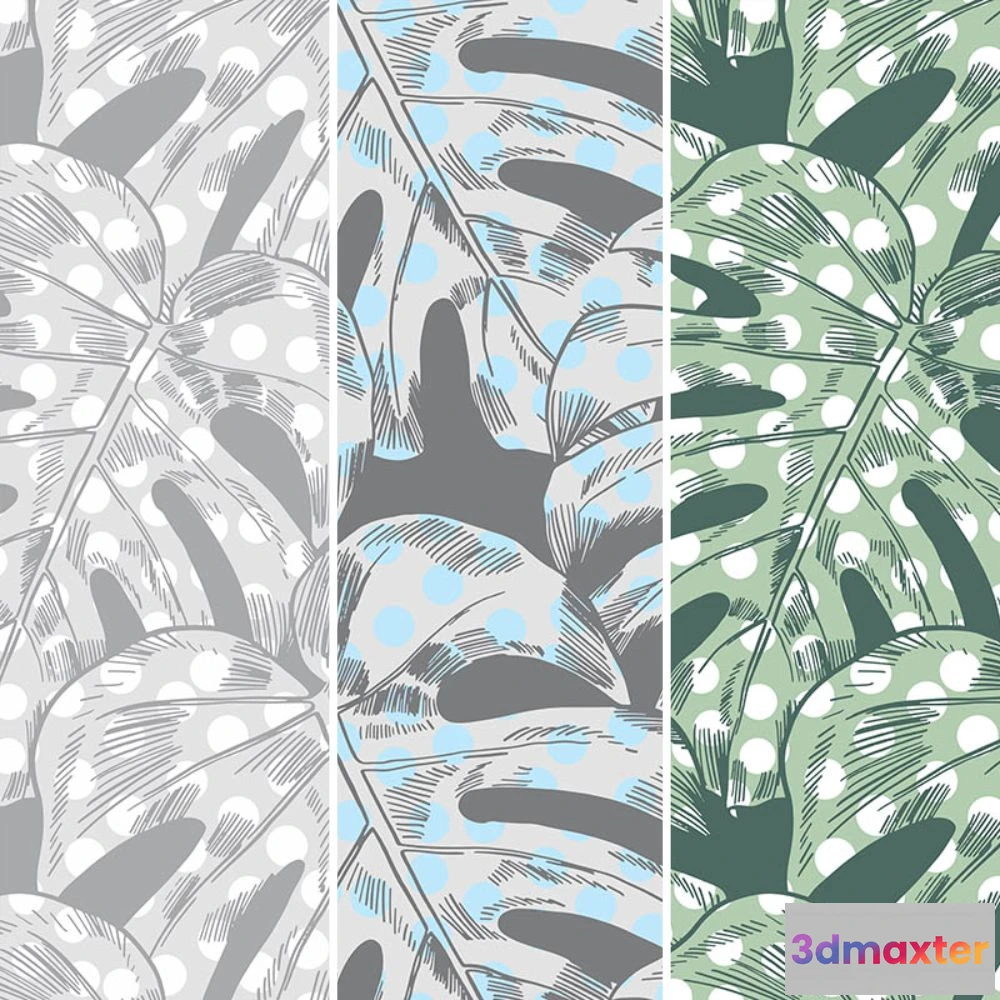 1675929 - Dress-wall - Wallpaper Monstera with peas 3D Max