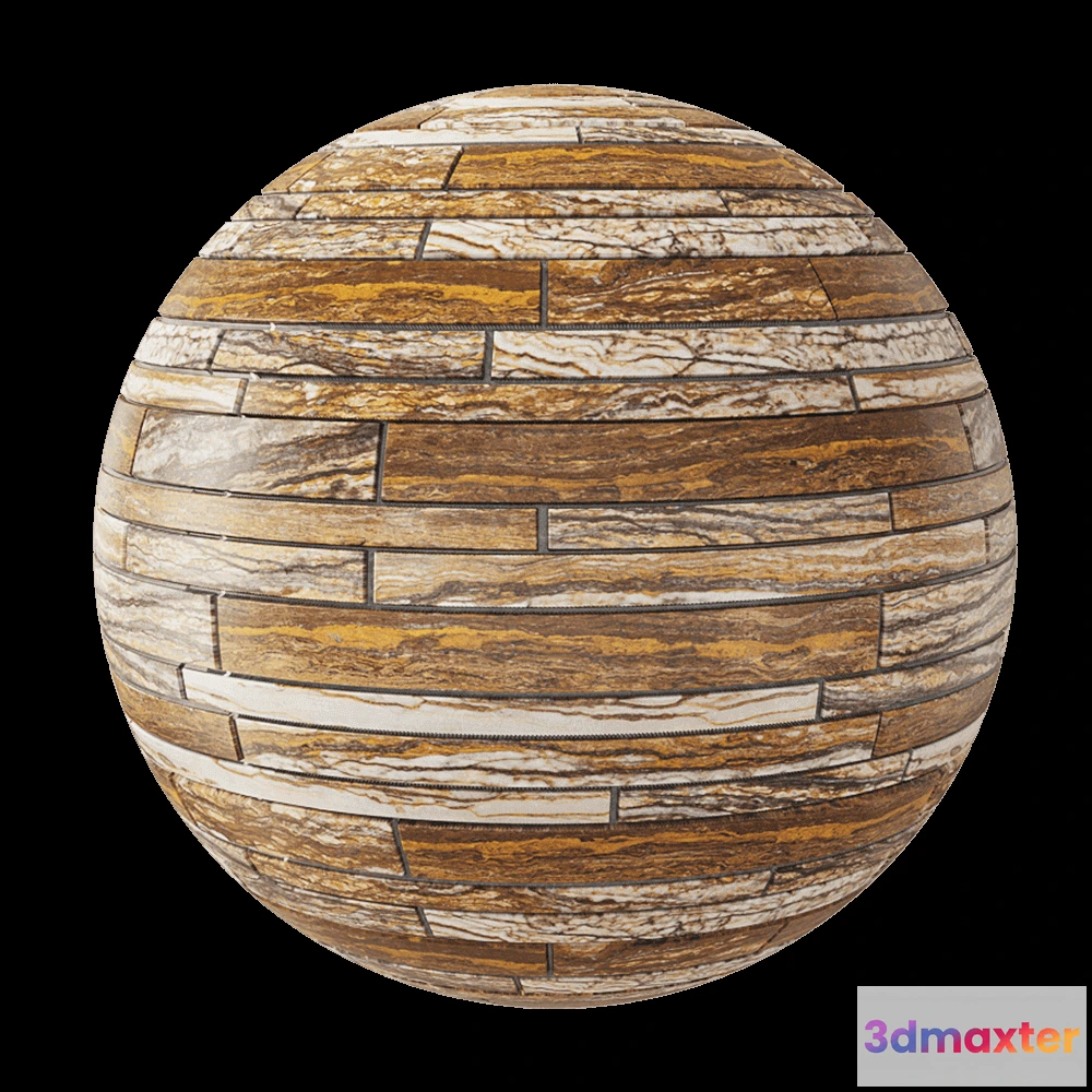 1678974 - Nur Mosaic - Travertine zebra polished mosaic tile 3D Max