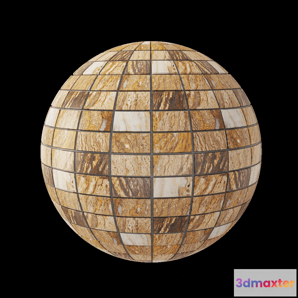 1678984 - Nur Mosaic - Polished travertine zebra mosaic tile 3D Max