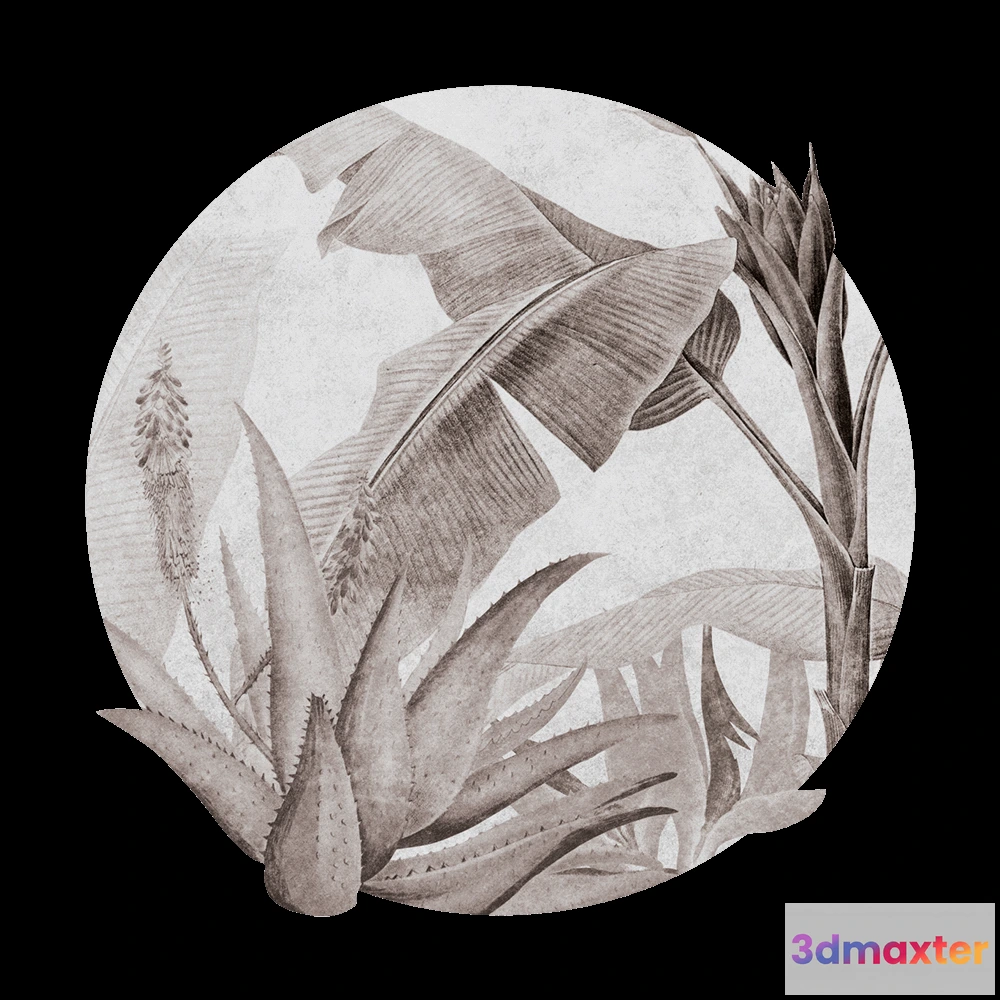 1683802 - Wall Art - Wallpaper Rainforest Beige round 3D Max