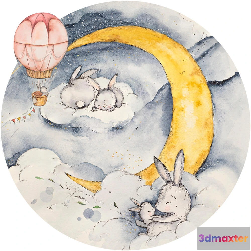 1683824 - Wall Art - Wallpaper Moonie Blue round 3D Max