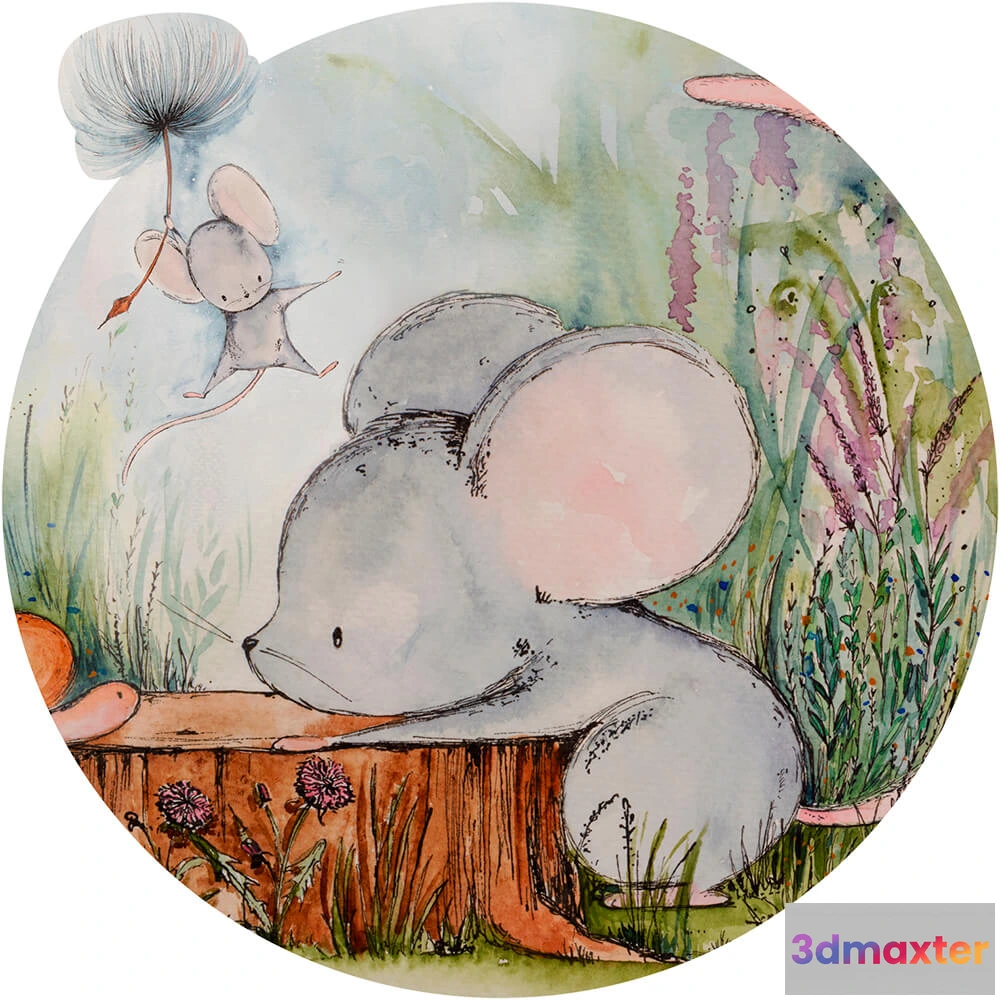 1683828 - Wall Art - Wallpaper Mice Adventure round 3D Max