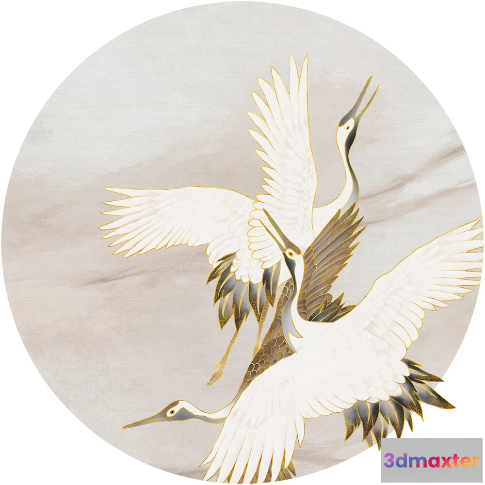 1683845 - Wall Art - Wallpaper Ivory Tsuru round 3D Max