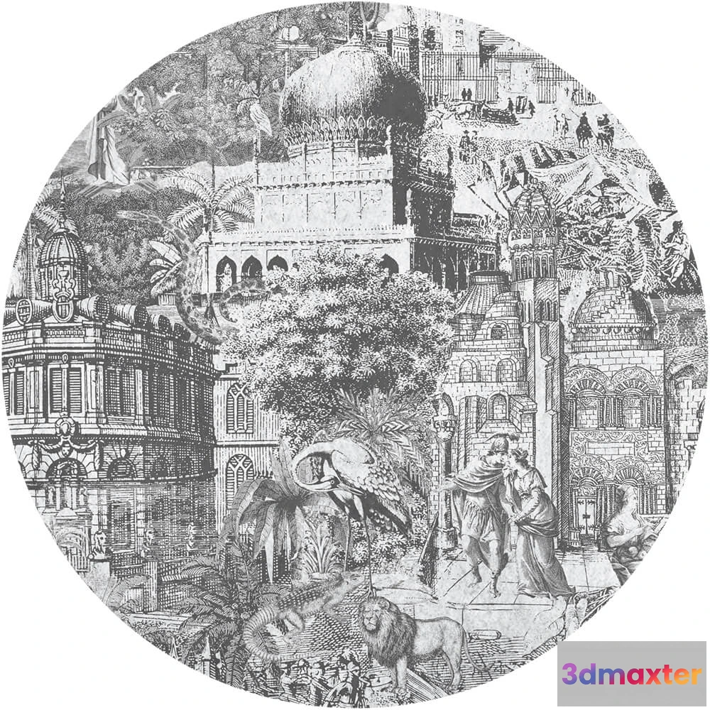 1683911 - Wall Art - Wallpaper Gulliver Grey round 3D Max