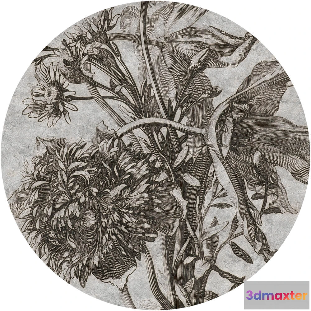 1683917 - Wall Art - Wallpaper Grey Flower round 3D Max