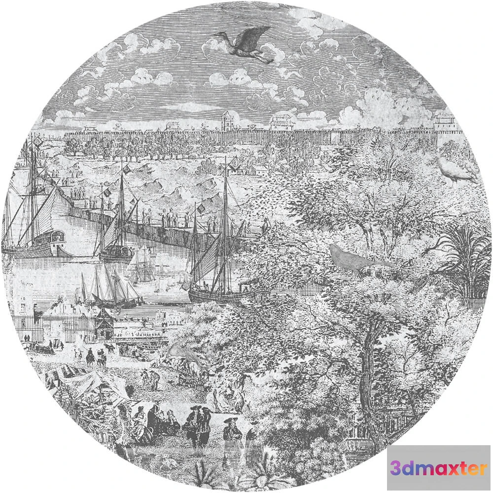 1683951 - Wall Art - Wallpaper Gulliver Grey 2 round 3D Max