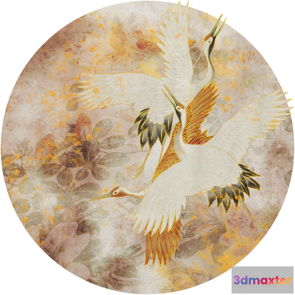 1683979 - Wall Art - Wallpaper Beige Tsuru round 3D Max