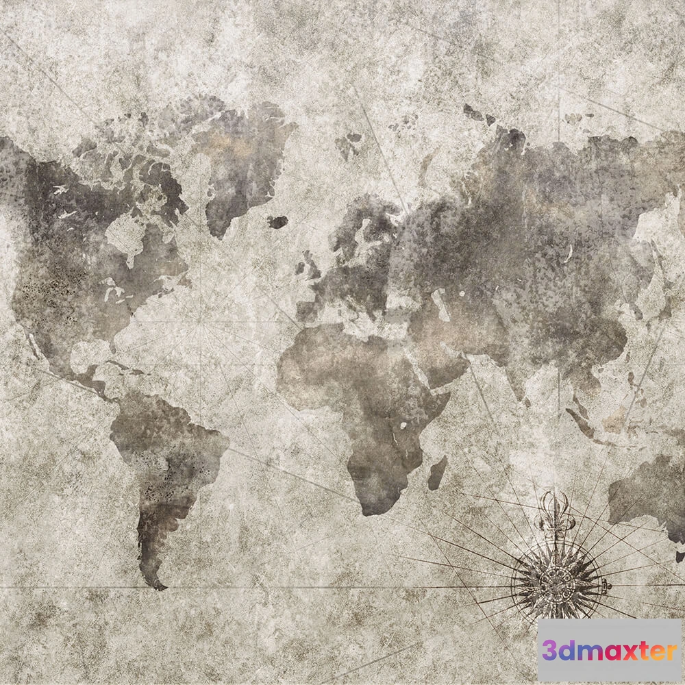 1684163 - Wall Art - Wallpaper Grunge World Map 3D Max
