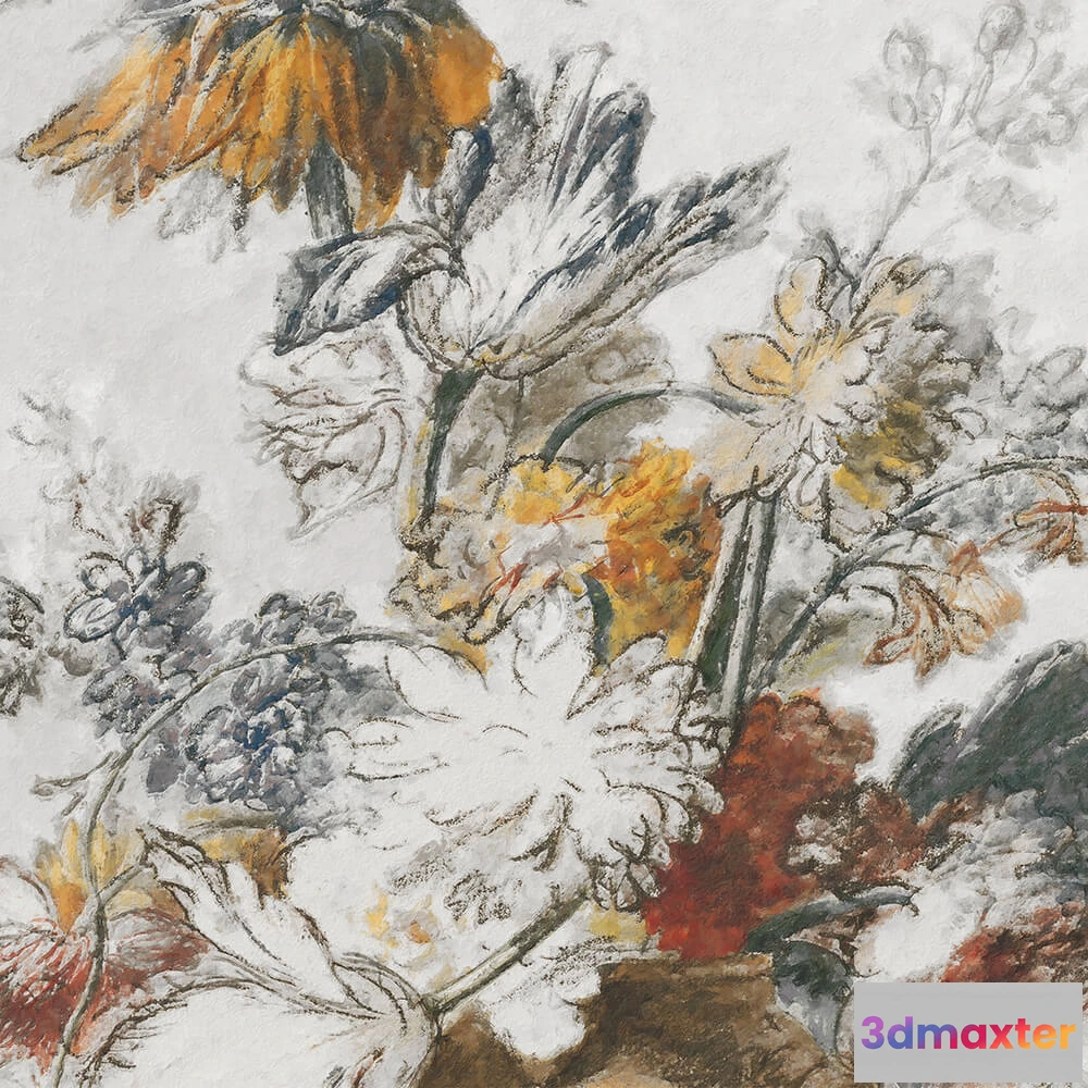 1684191 - Wall Art - Wallpaper Grey Classic Flower 3D Max