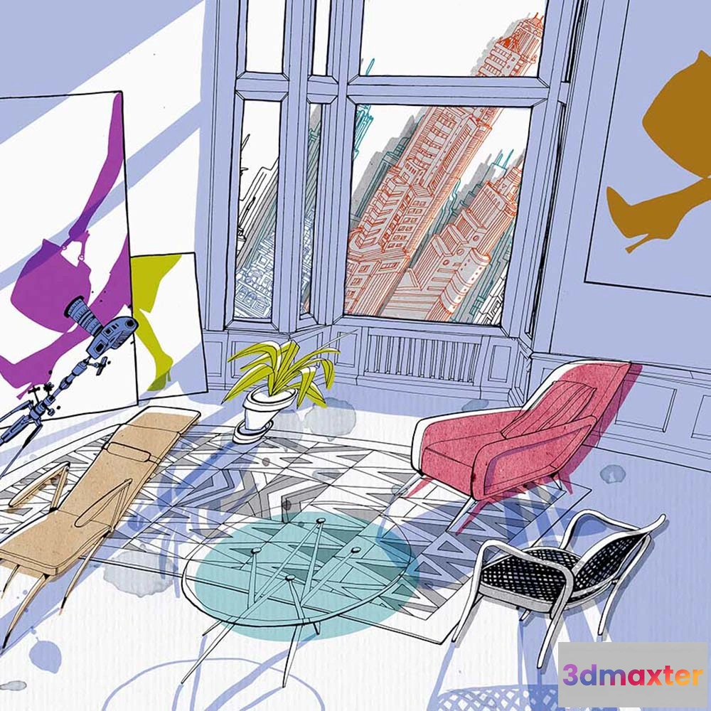 1684865 - WallPepper - Wallpaper Oblique Interior 3D Max