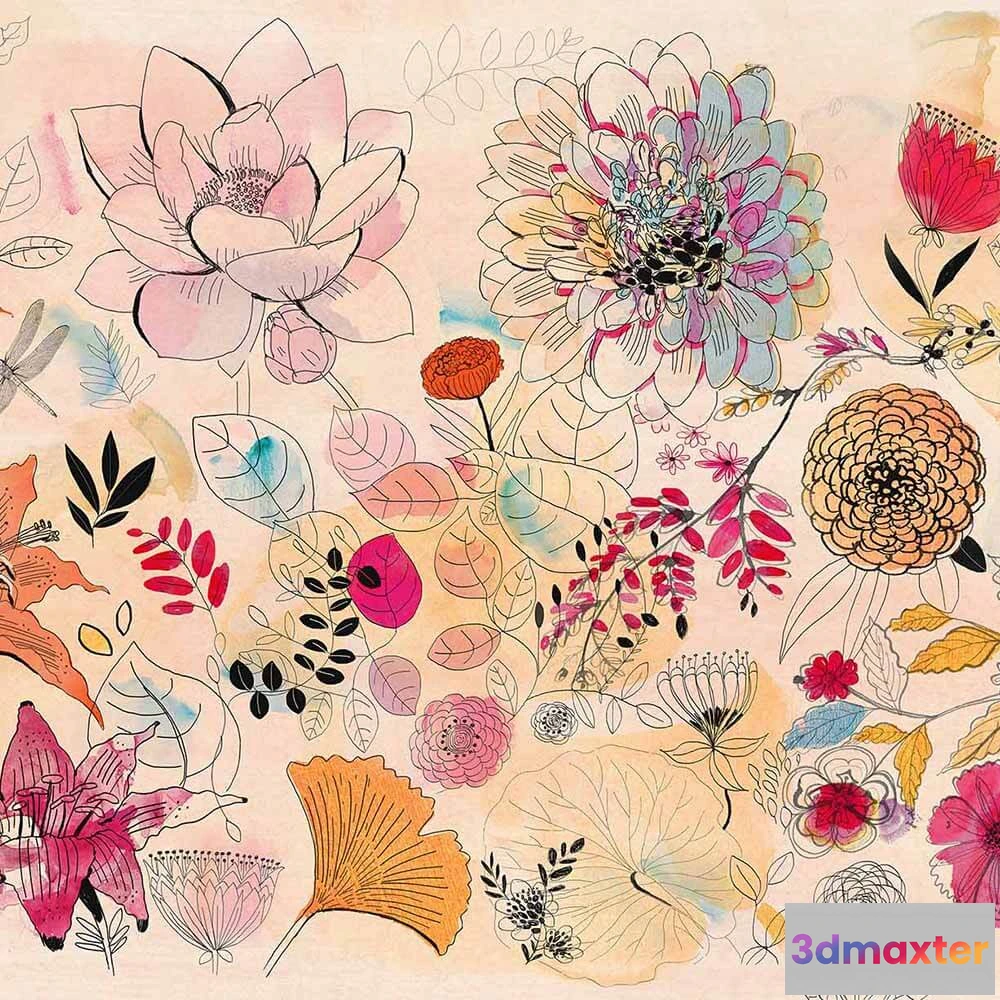 1685019 - WallPepper - Wallpaper Watercolor illustration flowers 3D Max