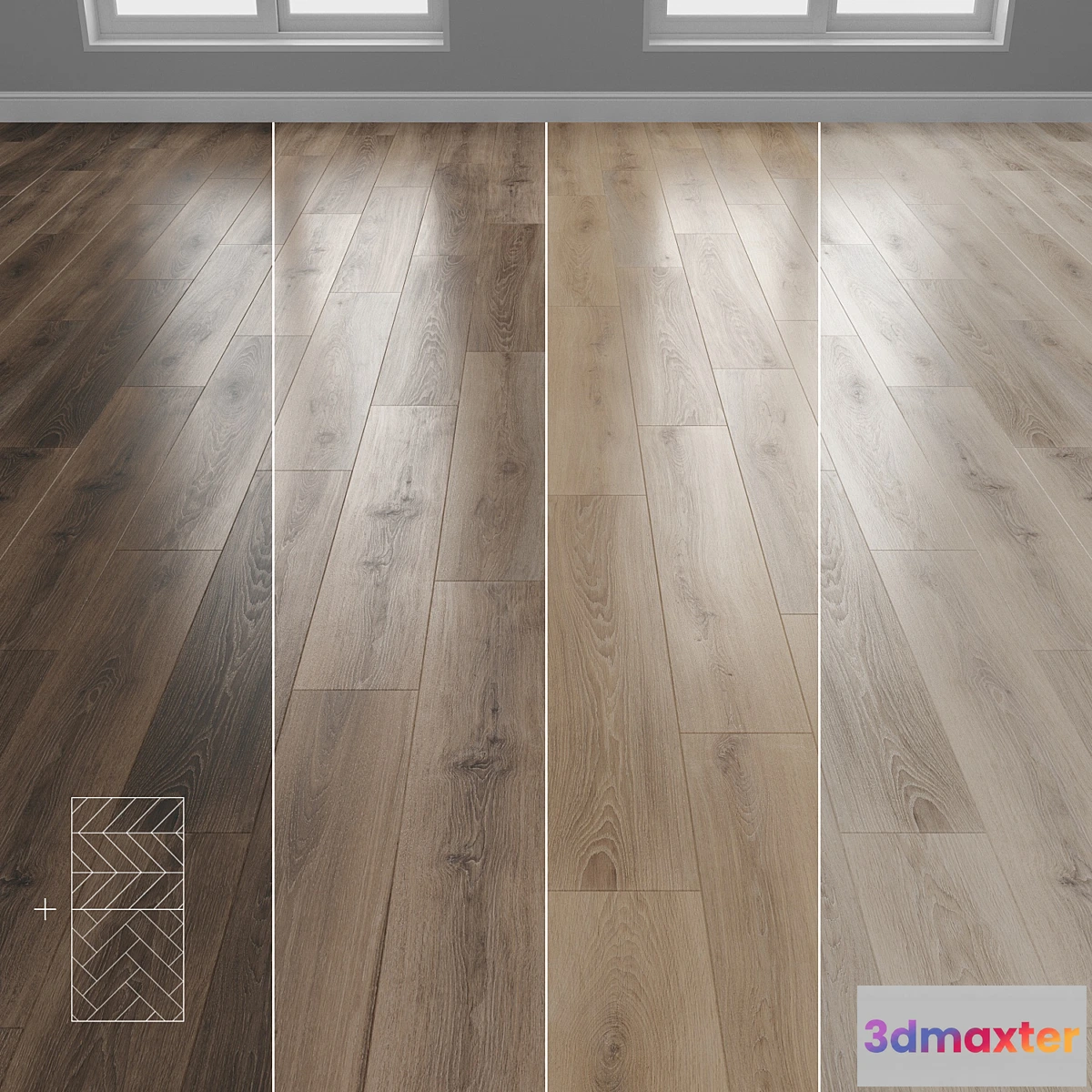 1357951 - Parquet 4 colors Linear herringbone chevron setquad8 3D Max