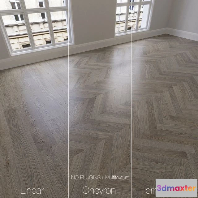 1559693 - Parquet natural oak Twilight 3 types. Linear chevron herringbone 3D Max