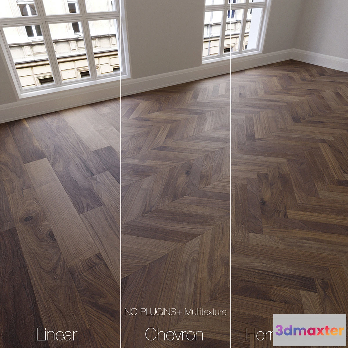 576512 - Parquet natural American walnut 3 kinds. Linear chevron herringbone.